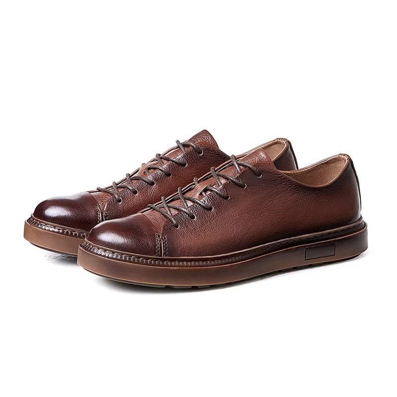 Ailadun Men Sapatos Casuais Dedo Do Pé Redondo Elegante Lace-up - Marrom