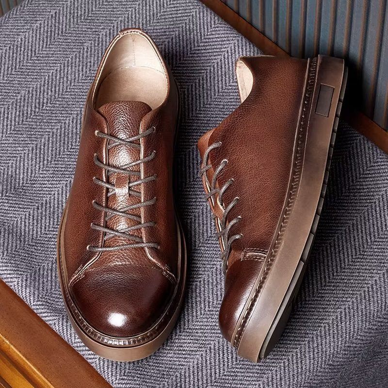 Ailadun Men Sapatos Casuais Dedo Do Pé Redondo Elegante Lace-up - Marrom