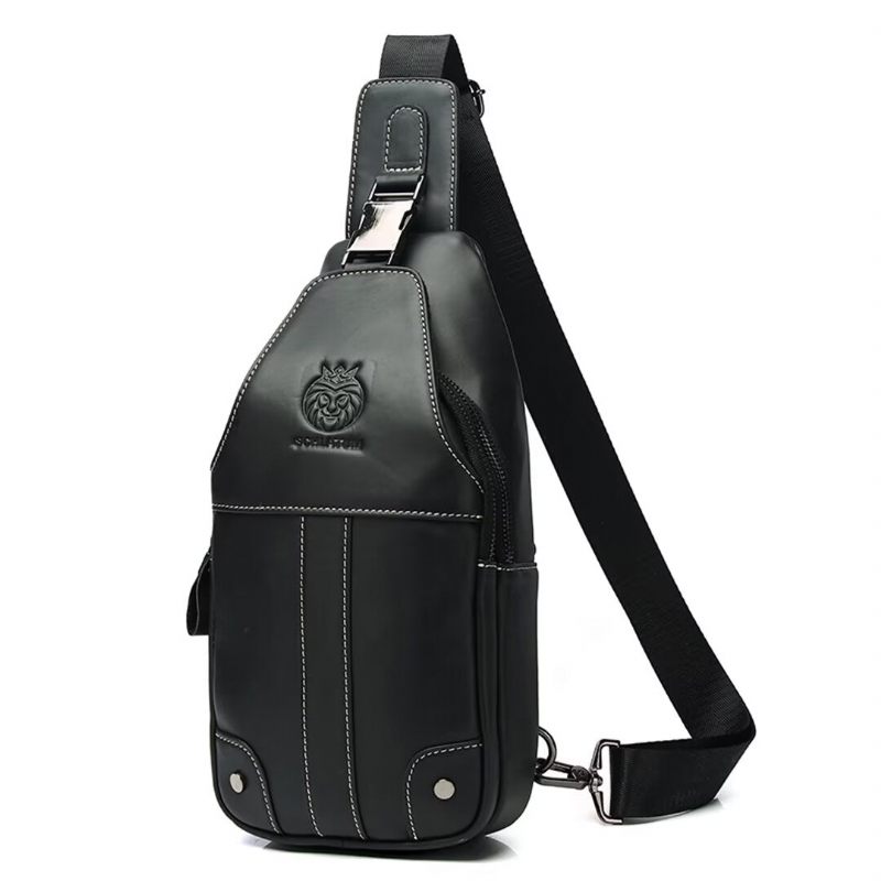 Bolsa Ombro Masculina Atemporal Em Couro Vaca Liso - Preto