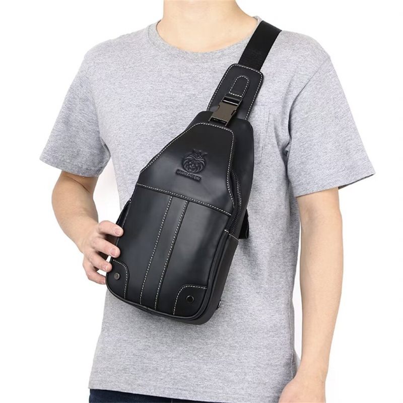 Bolsa Ombro Masculina Atemporal Em Couro Vaca Liso - Preto