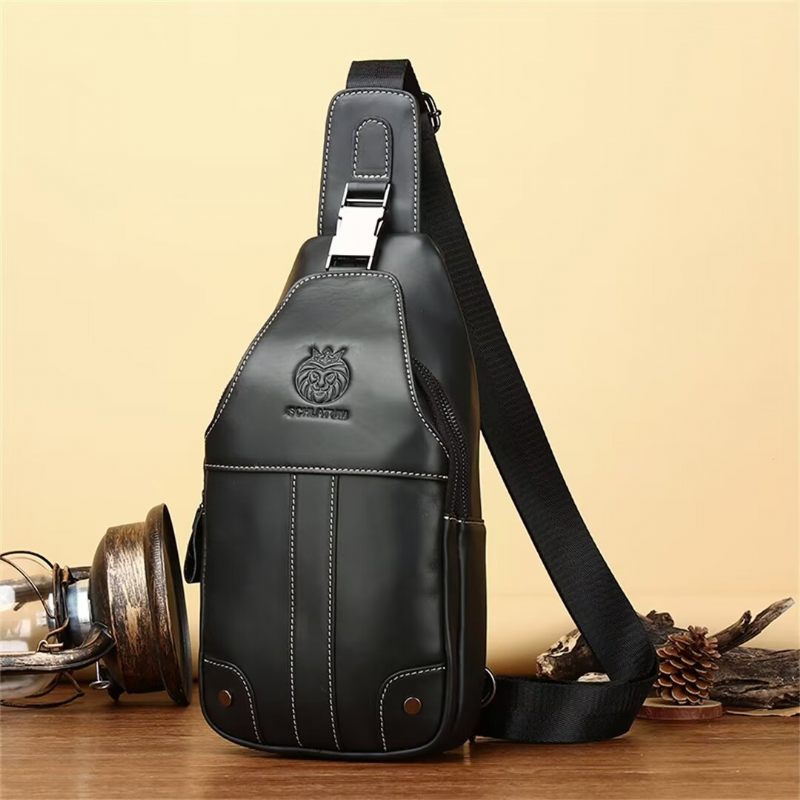 Bolsa Ombro Masculina Atemporal Em Couro Vaca Liso - Preto