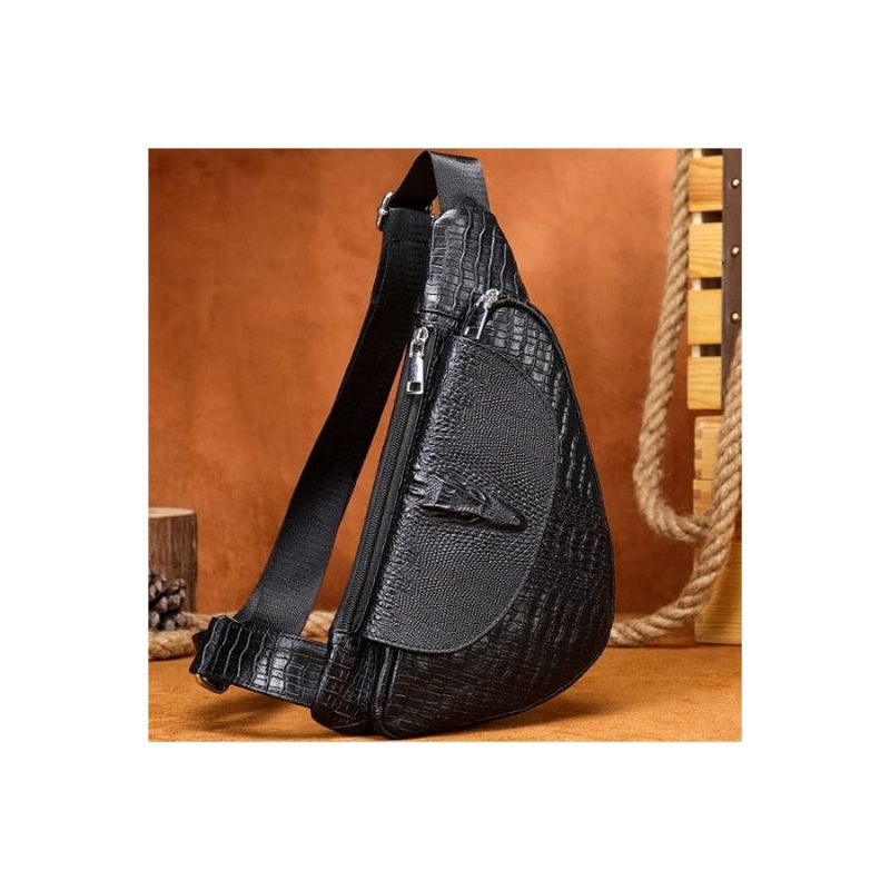 Bolsa Ombro Masculina Chique Tipo Sela Couro Crocodilo - Preto