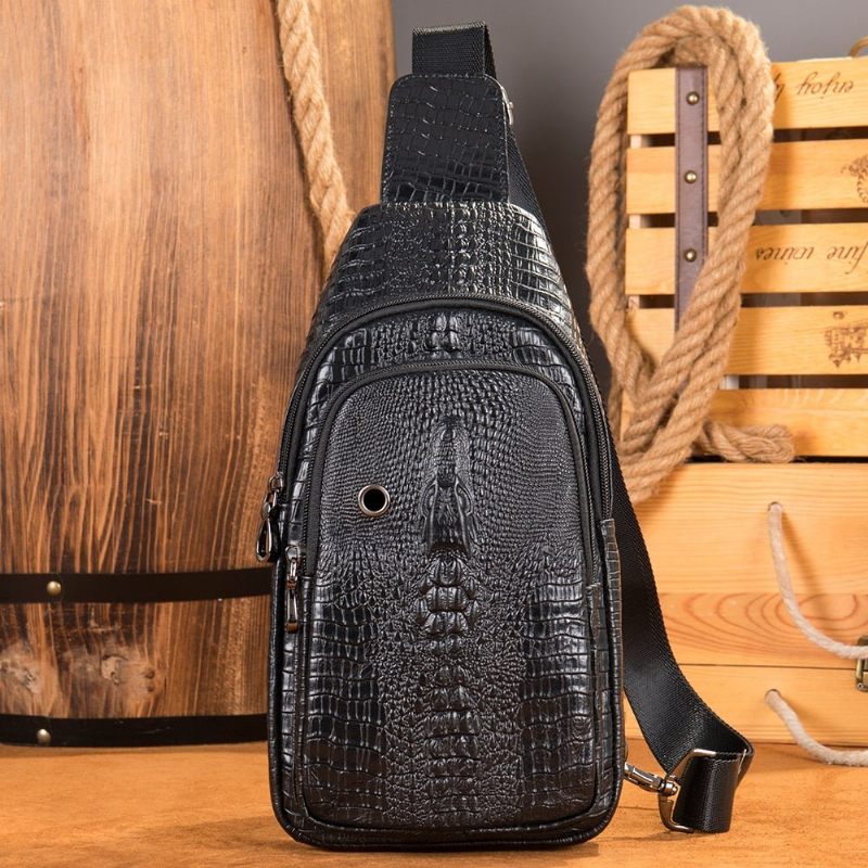 Bolsa Ombro Masculina Com Estampa Crocodilo Mensageiro - Preto