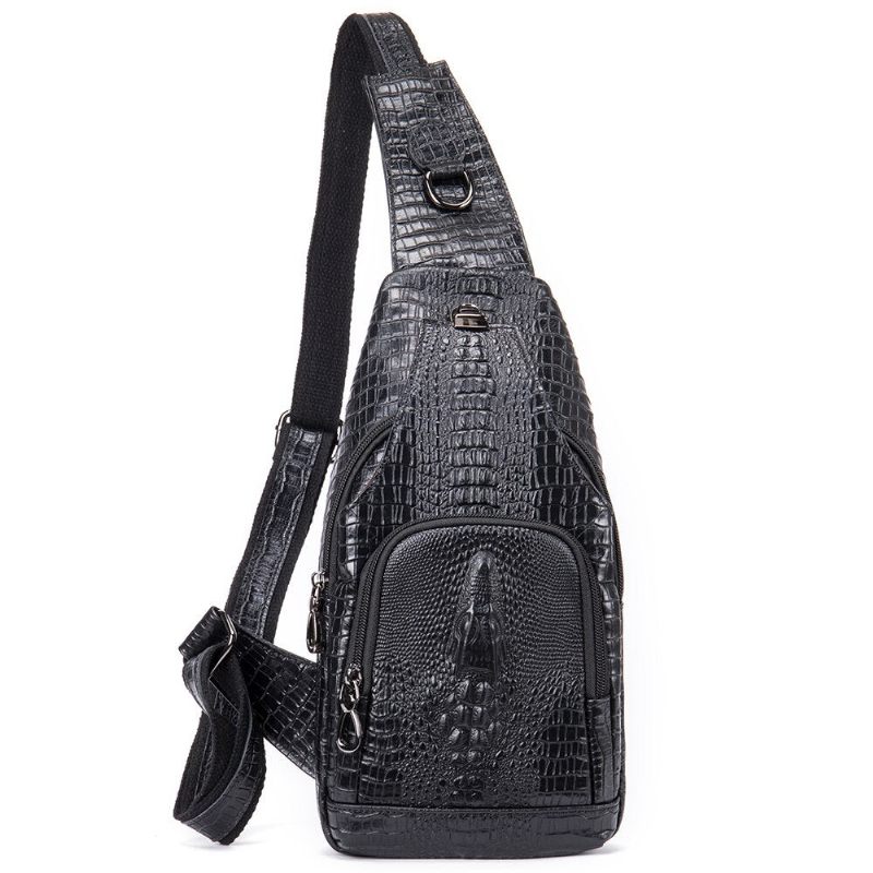 Bolsa Ombro Masculina Com Estampa Crocodilo Mensageiro - Preto