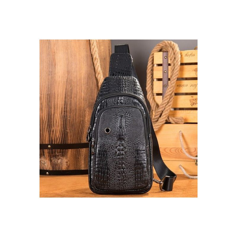 Bolsa Ombro Masculina Com Estampa Crocodilo Mensageiro - Preto