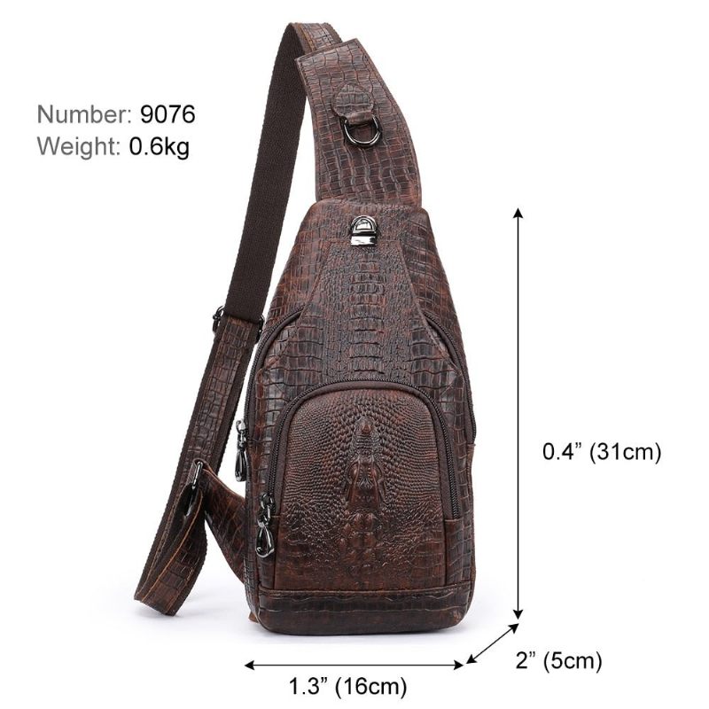 Bolsa Ombro Masculina Com Estampa Crocodilo Mensageiro - Café