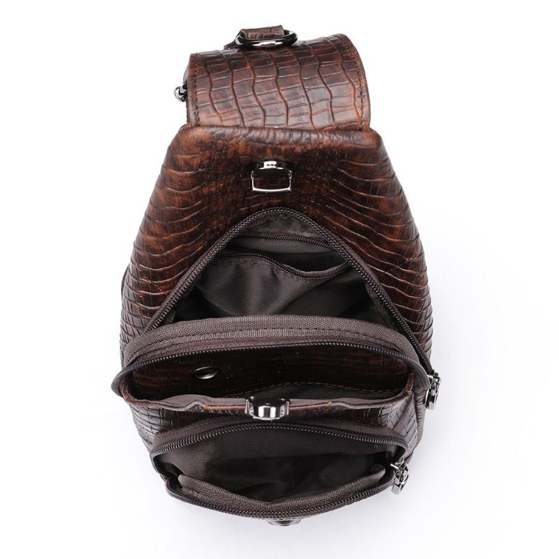 Bolsa Ombro Masculina Com Estampa Crocodilo Mensageiro - Café