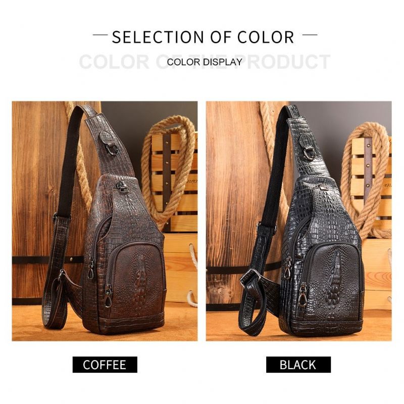 Bolsa Ombro Masculina Com Estampa Crocodilo Mensageiro - Café