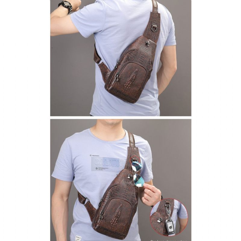 Bolsa Ombro Masculina Com Estampa Crocodilo Mensageiro - Café