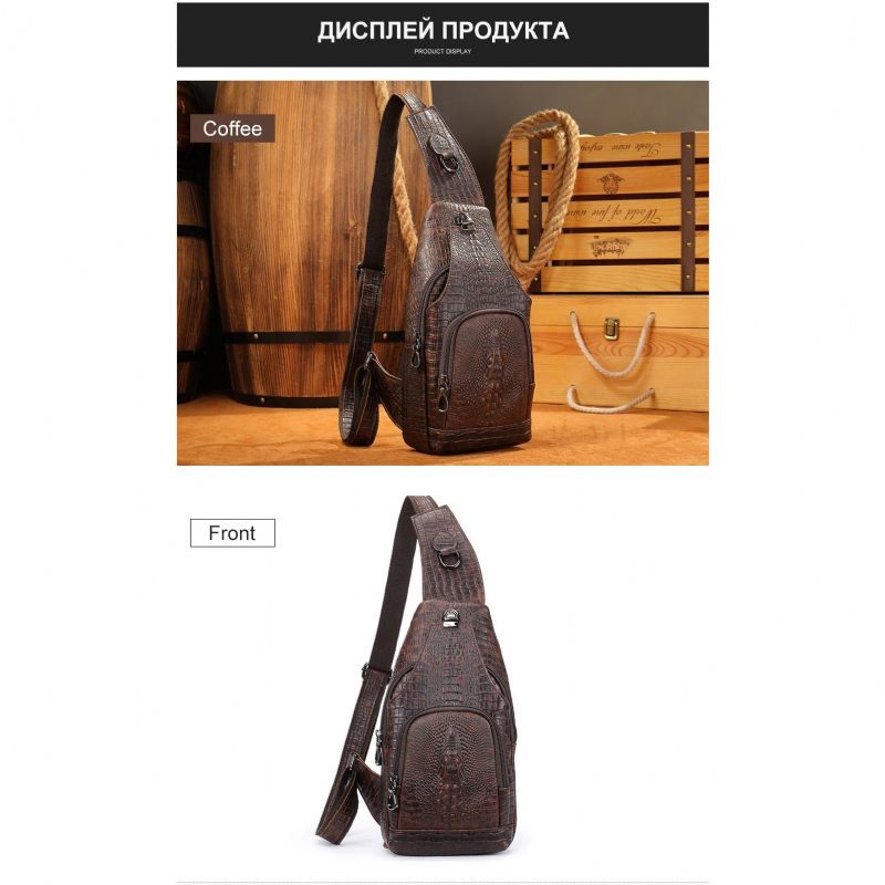 Bolsa Ombro Masculina Com Estampa Crocodilo Mensageiro - Café