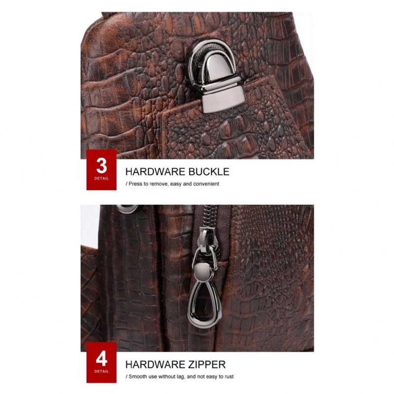 Bolsa Ombro Masculina Com Estampa Crocodilo Mensageiro - Café