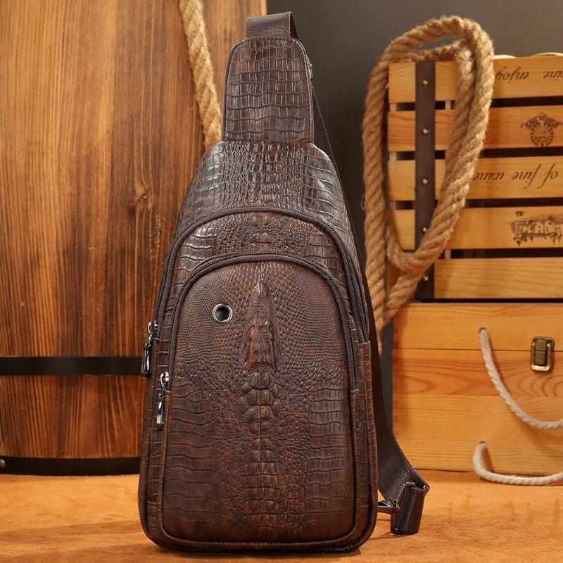 Bolsa Ombro Masculina Com Estampa Crocodilo Mensageiro - Café