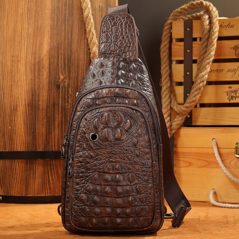 Bolsa Ombro Masculina Com Estampa Crocodilo Mensageiro - Café