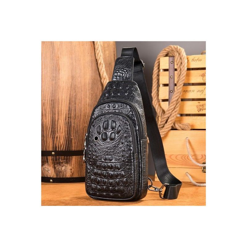 Bolsa Ombro Masculina Com Estampa Crocodilo Mensageiro - Café