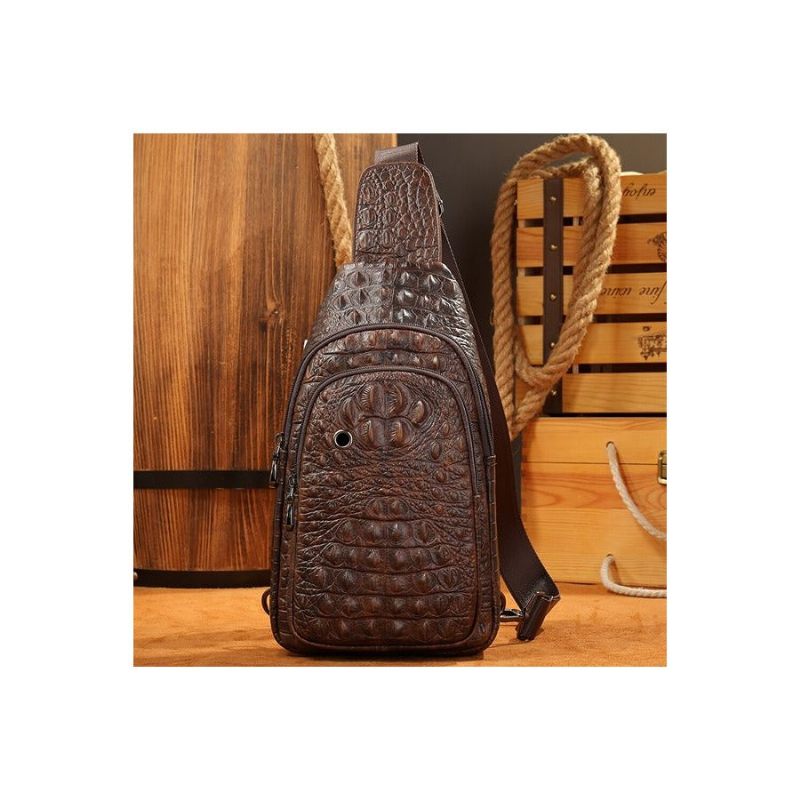 Bolsa Ombro Masculina Com Estampa Crocodilo Mensageiro - Café