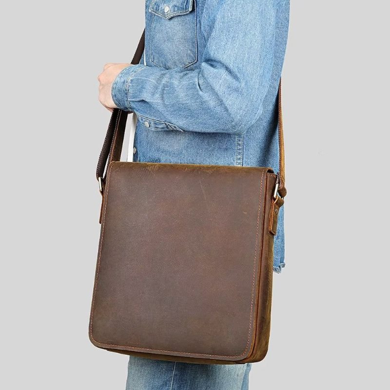 Bolsa Ombro Masculina Com Zíper Crossbody - Marrom