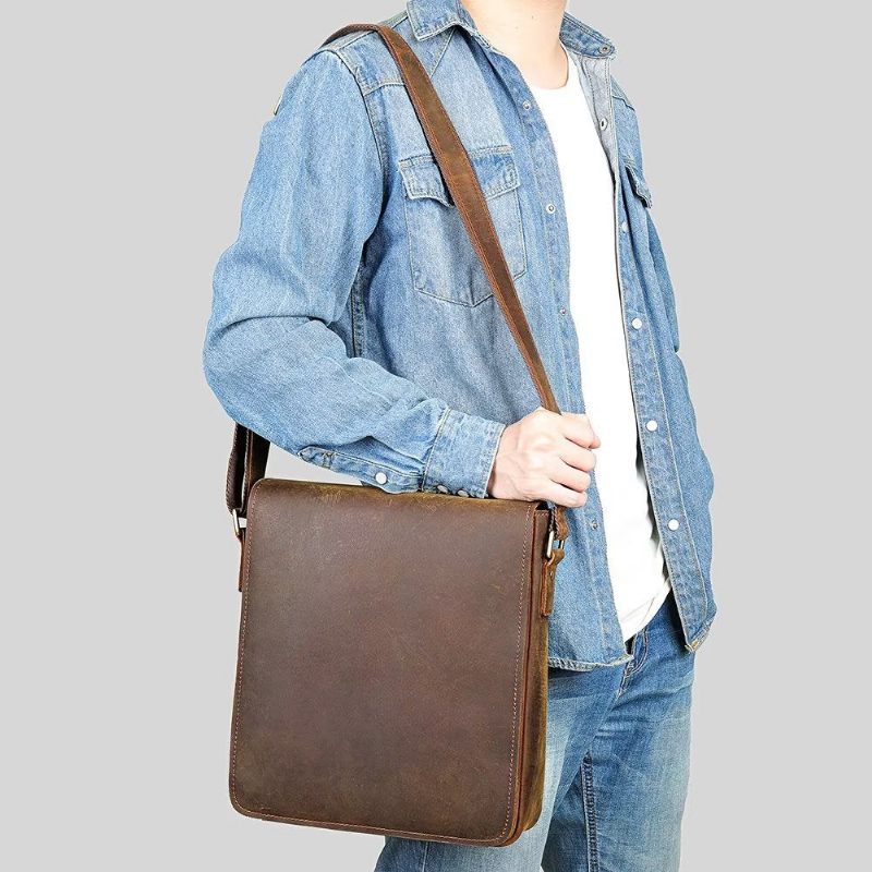 Bolsa Ombro Masculina Com Zíper Crossbody - Marrom