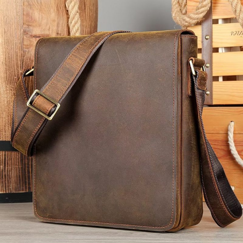 Bolsa Ombro Masculina Com Zíper Crossbody - Marrom