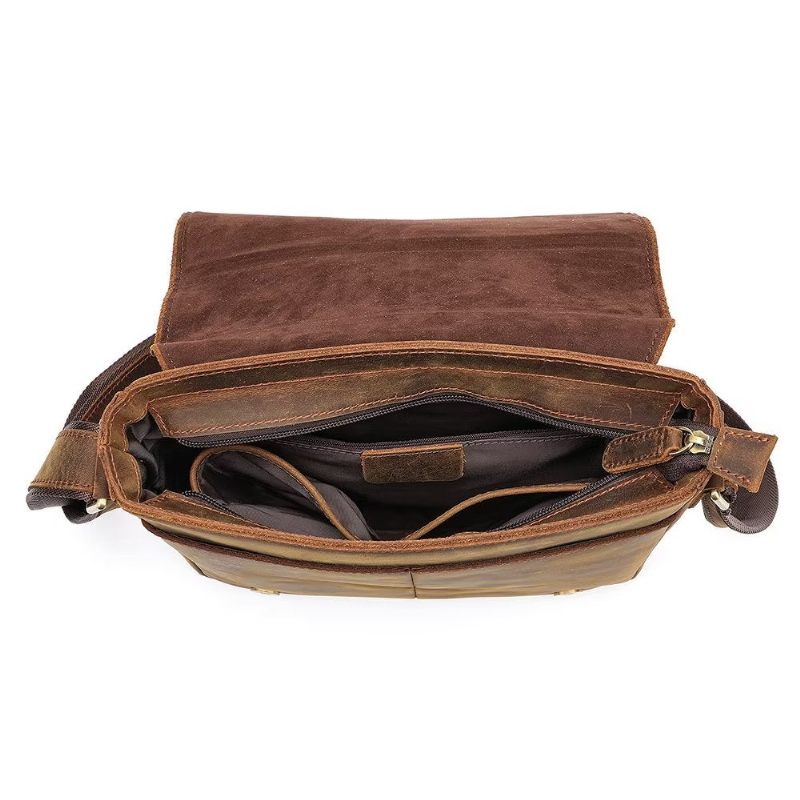 Bolsa Ombro Masculina Com Zíper Crossbody - Marrom