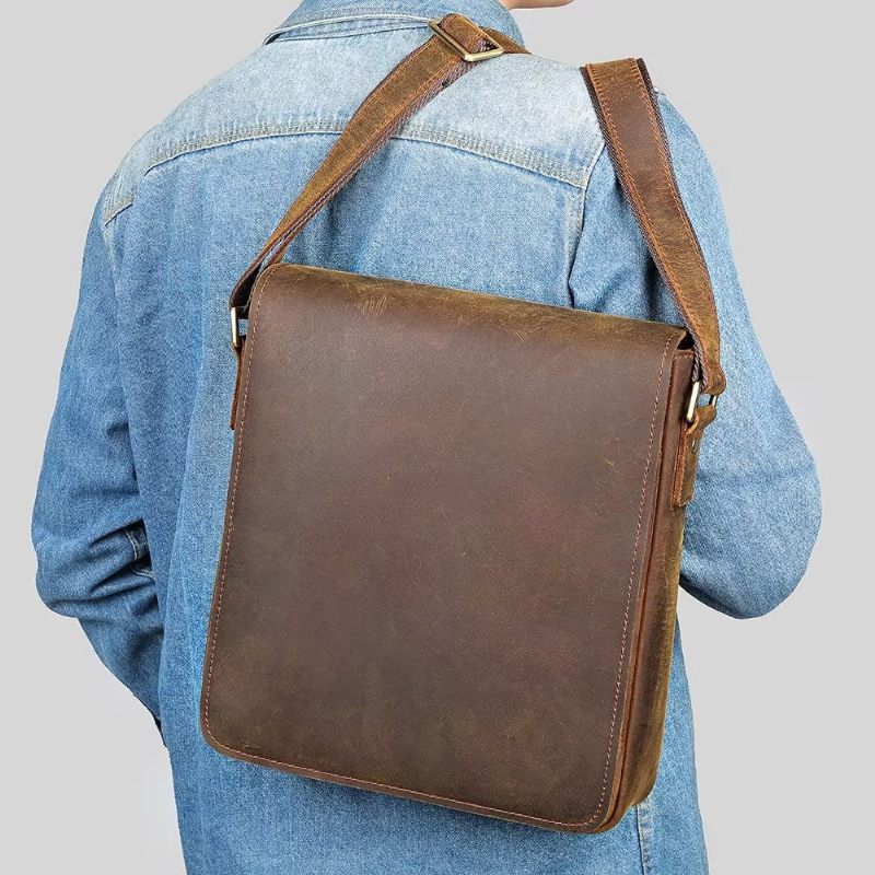 Bolsa Ombro Masculina Com Zíper Crossbody - Marrom