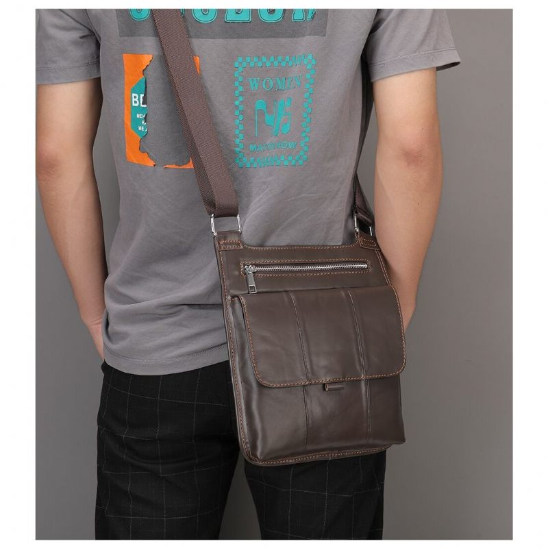 Bolsa Ombro Masculina Com Zíper E Mensageiro Crossbody - Café