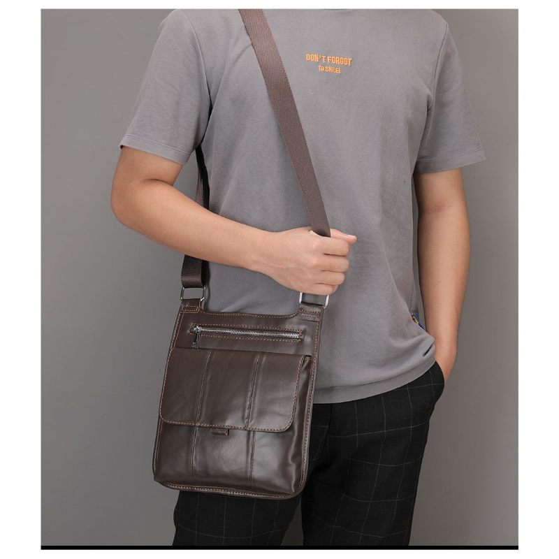 Bolsa Ombro Masculina Com Zíper E Mensageiro Crossbody - Café