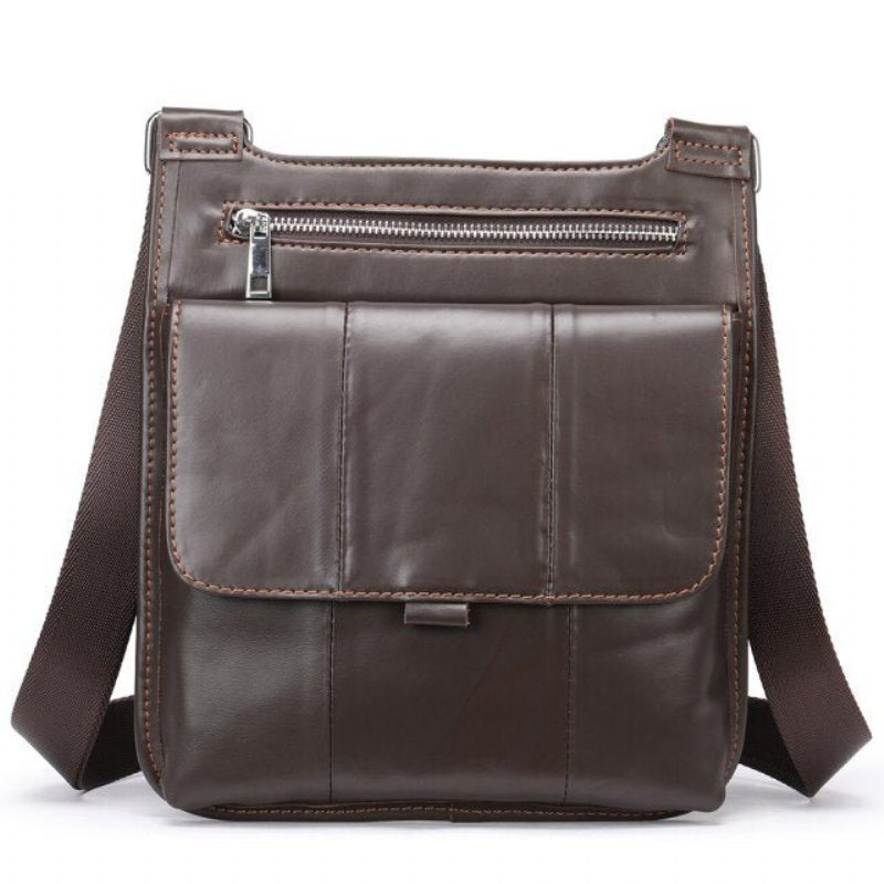 Bolsa Ombro Masculina Com Zíper E Mensageiro Crossbody - Café