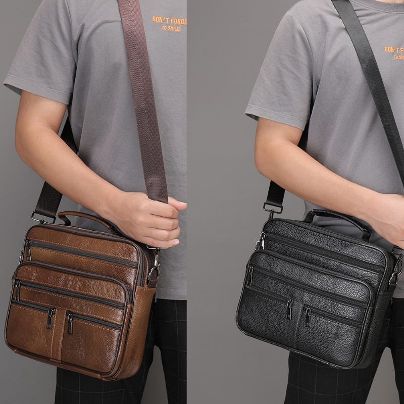 Bolsa Ombro Masculina Com Zíper Mensageiro Crossbody - Preto