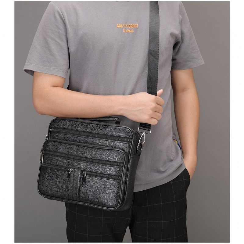 Bolsa Ombro Masculina Com Zíper Mensageiro Crossbody - Preto