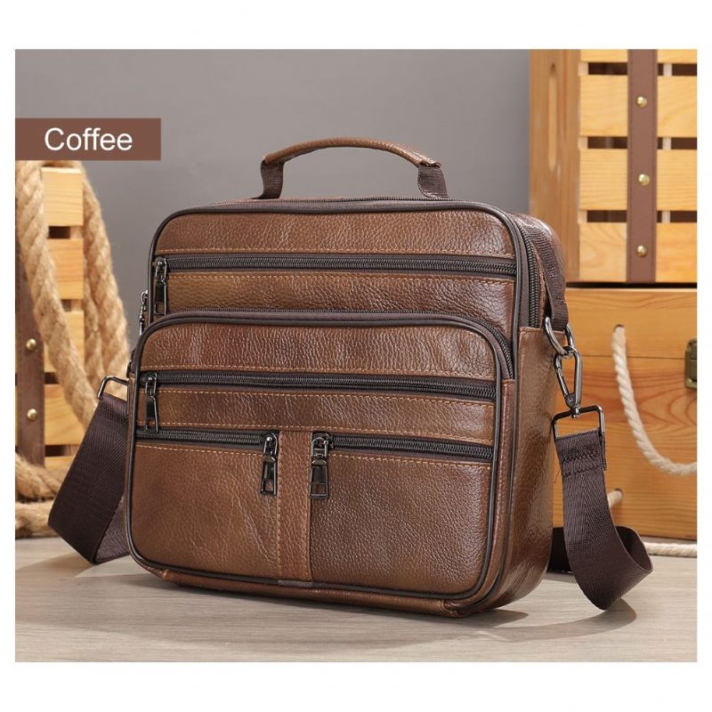 Bolsa Ombro Masculina Com Zíper Mensageiro Crossbody - Marrom