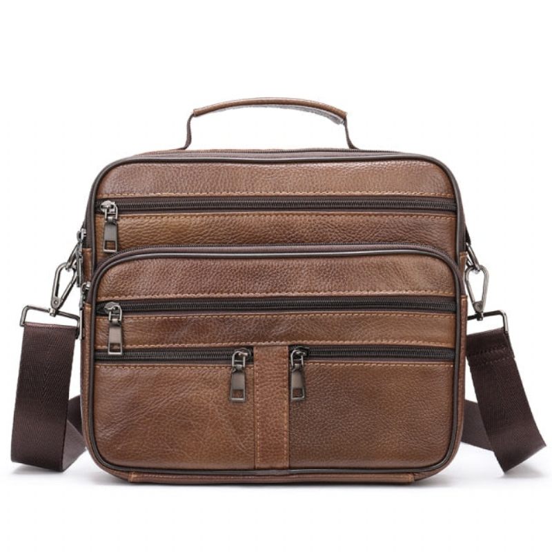 Bolsa Ombro Masculina Com Zíper Mensageiro Crossbody - Marrom