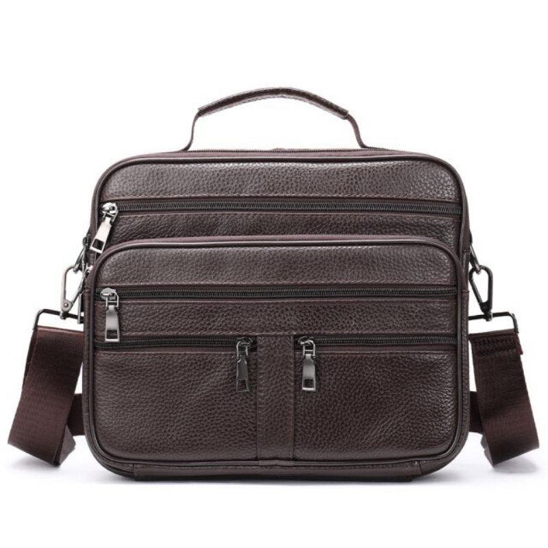 Bolsa Ombro Masculina Com Zíper Mensageiro Crossbody - Café