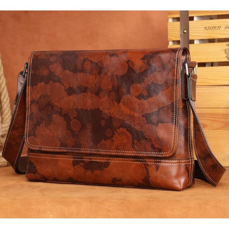 Bolsa Ombro Masculina Com Zíper Vintage Mensageiro Crossbody - Café