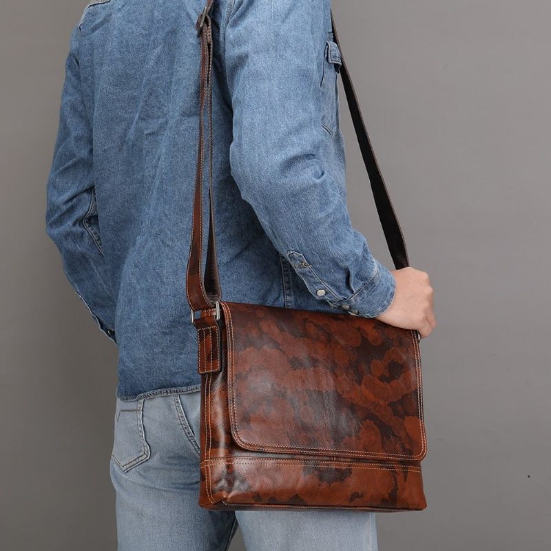 Bolsa Ombro Masculina Com Zíper Vintage Mensageiro Crossbody - Café