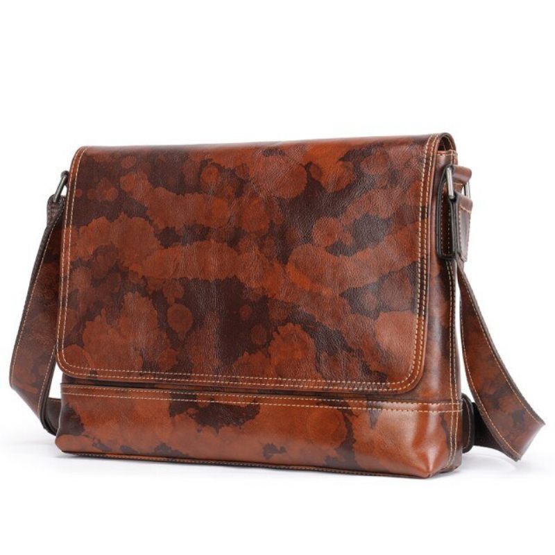 Bolsa Ombro Masculina Com Zíper Vintage Mensageiro Crossbody - Café