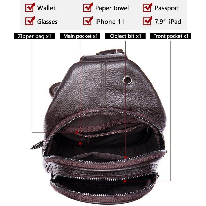 Bolsa Ombro Masculina Couro Exótico Mensageiro Peito Para Viagem - Café