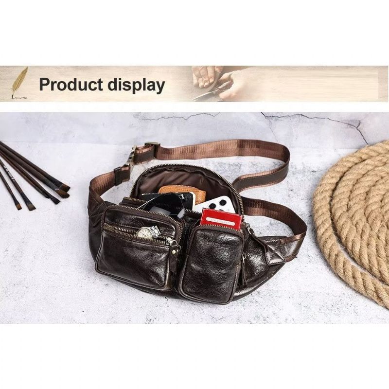 Bolsa Ombro Masculina Couro Genuíno Peito Crossbody - Café