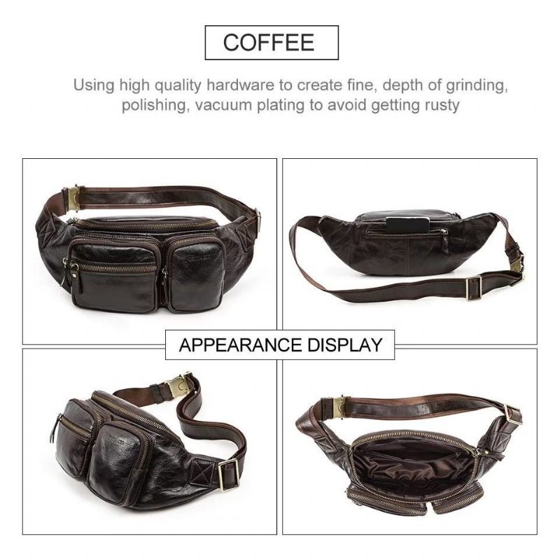 Bolsa Ombro Masculina Couro Genuíno Peito Crossbody - Café