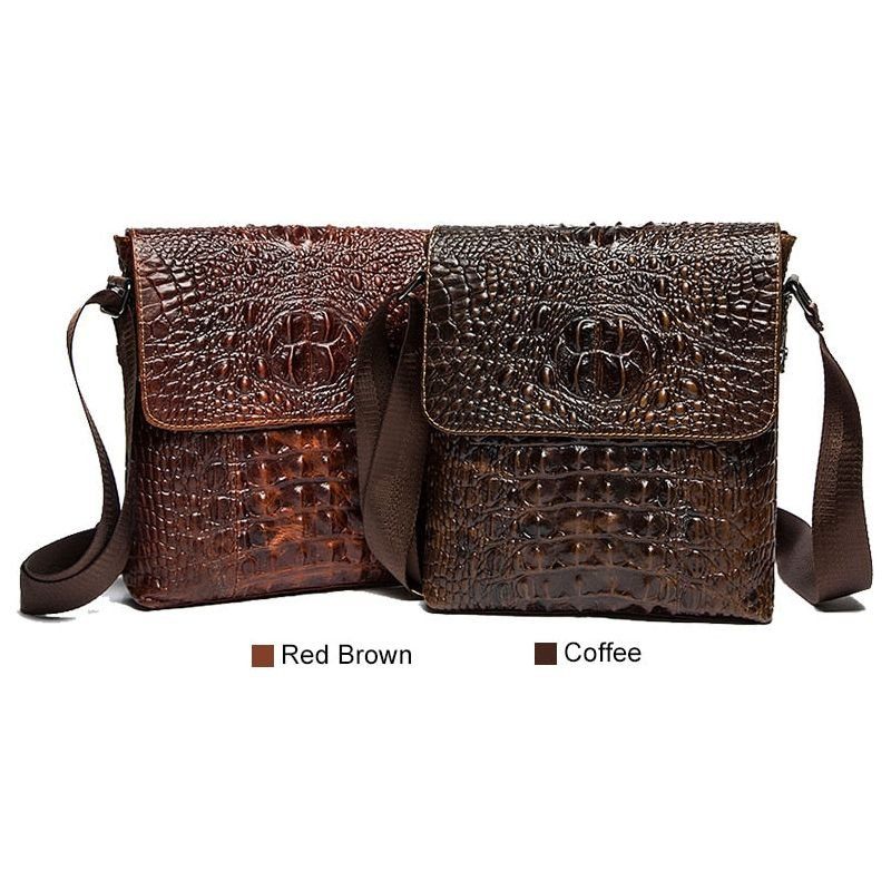 Bolsa Ombro Masculina Couro Macio Mensageiro Com Aba Exótica - Café