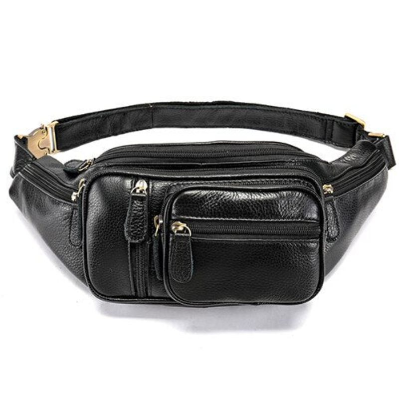 Bolsa Ombro Masculina Couro Requintado Dinheiro Cinto - Preto 2