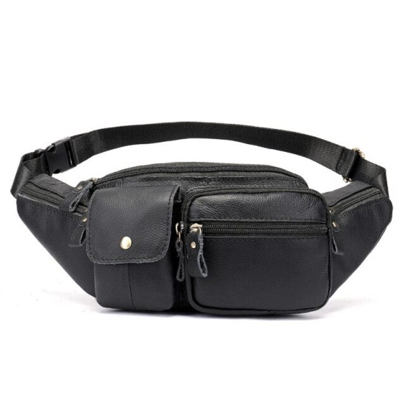 Bolsa Ombro Masculina Couro Requintado Dinheiro Cinto - Preto 2