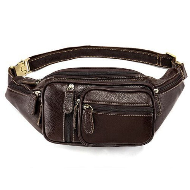 Bolsa Ombro Masculina Couro Requintado Dinheiro Cinto - Café 2