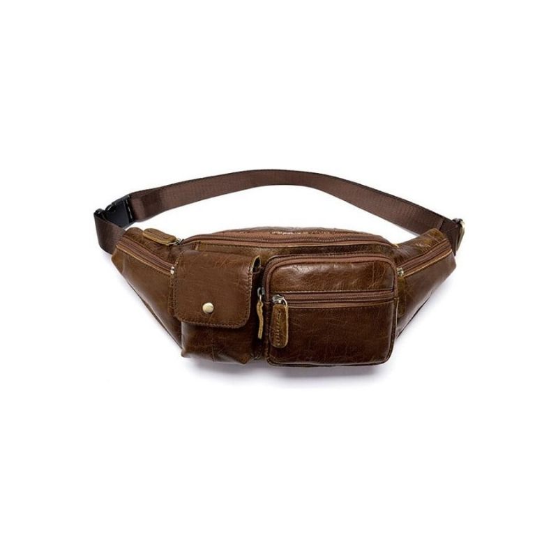 Bolsa Ombro Masculina Couro Requintado Dinheiro Cinto - Café 2