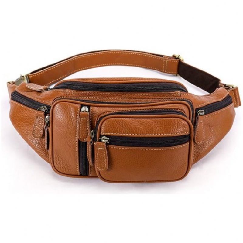 Bolsa Ombro Masculina Couro Requintado Dinheiro Cinto - Marrom