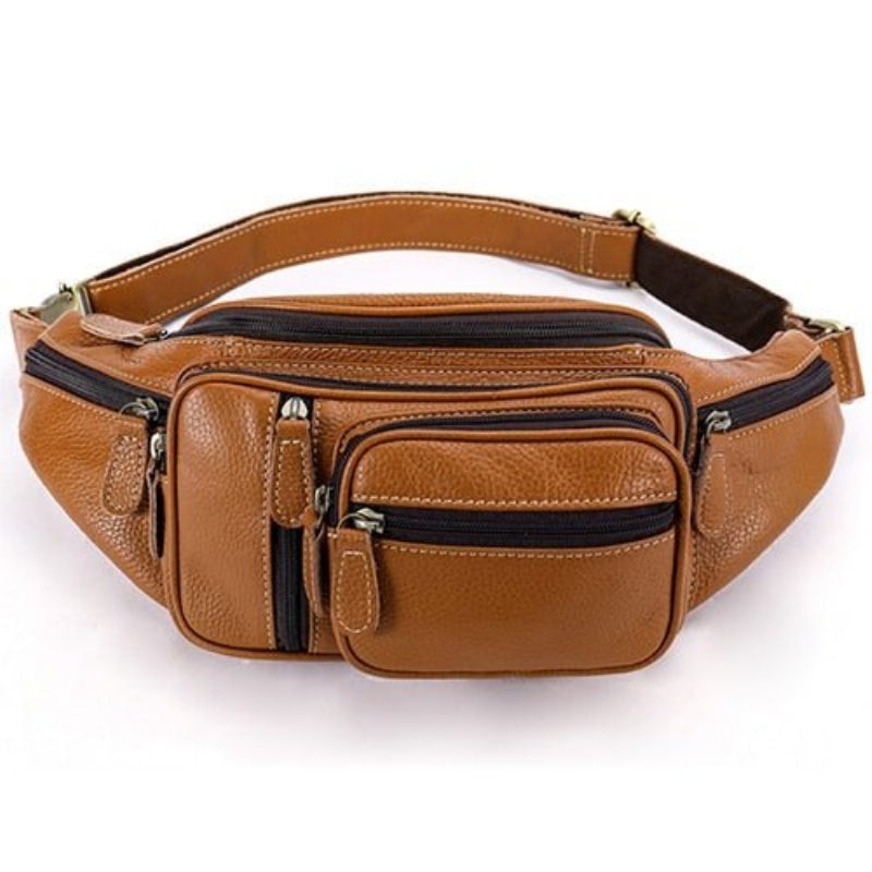 Bolsa Ombro Masculina Couro Requintado Dinheiro Cinto - Marrom