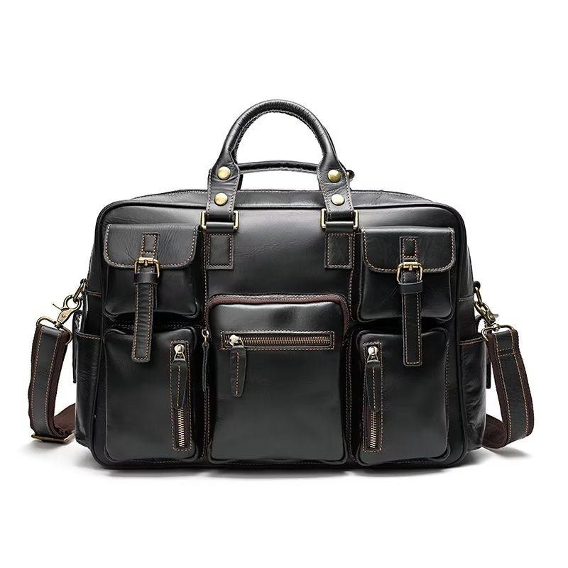 Bolsa Ombro Masculina Couro Vaca Viagem Luxuosa - Preto