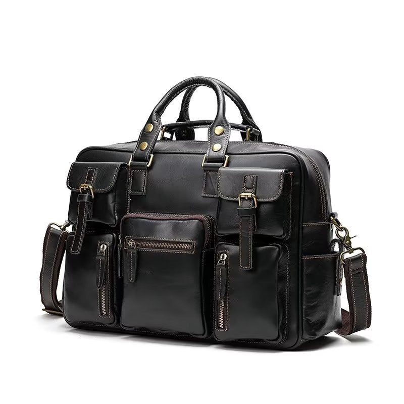 Bolsa Ombro Masculina Couro Vaca Viagem Luxuosa - Preto