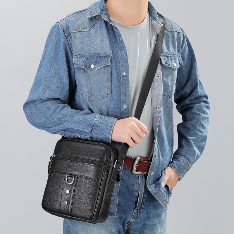 Bolsa Ombro Masculina Elegância Exótica Mensageiro Couro - Preto