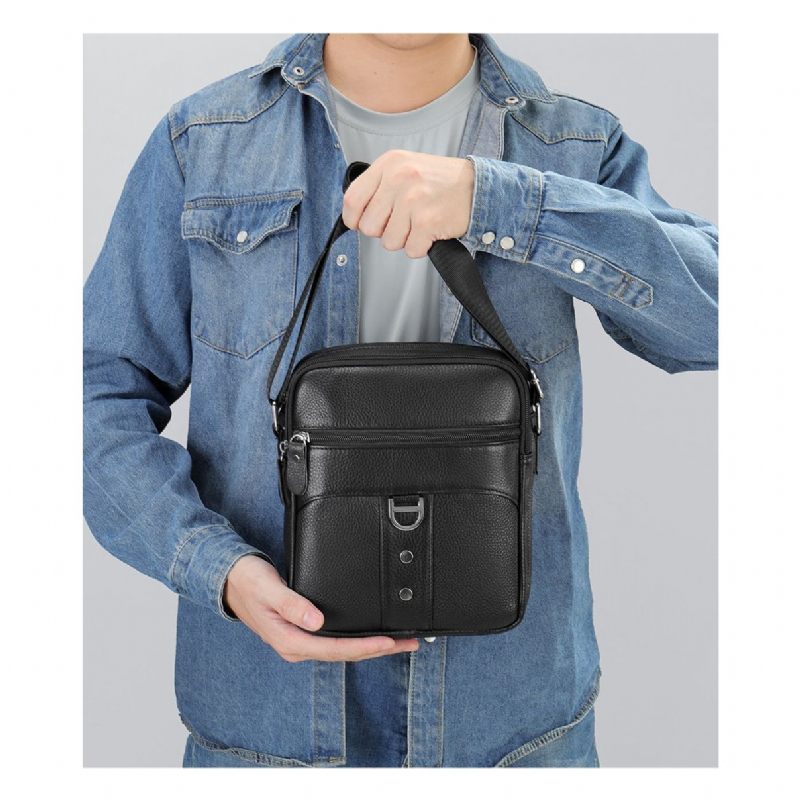 Bolsa Ombro Masculina Elegância Exótica Mensageiro Couro - Preto