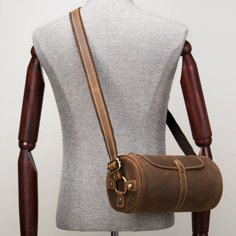 Bolsa Ombro Masculina Elegante Com Zíper Para Viagem Mensageiro Crossbody - Café